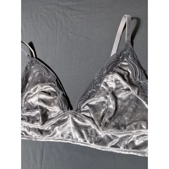 Soma XL Velvet Illusion Silver Velvet Lace Trim Bralette Soft Lingerie‎ - Picture 3 of 9
